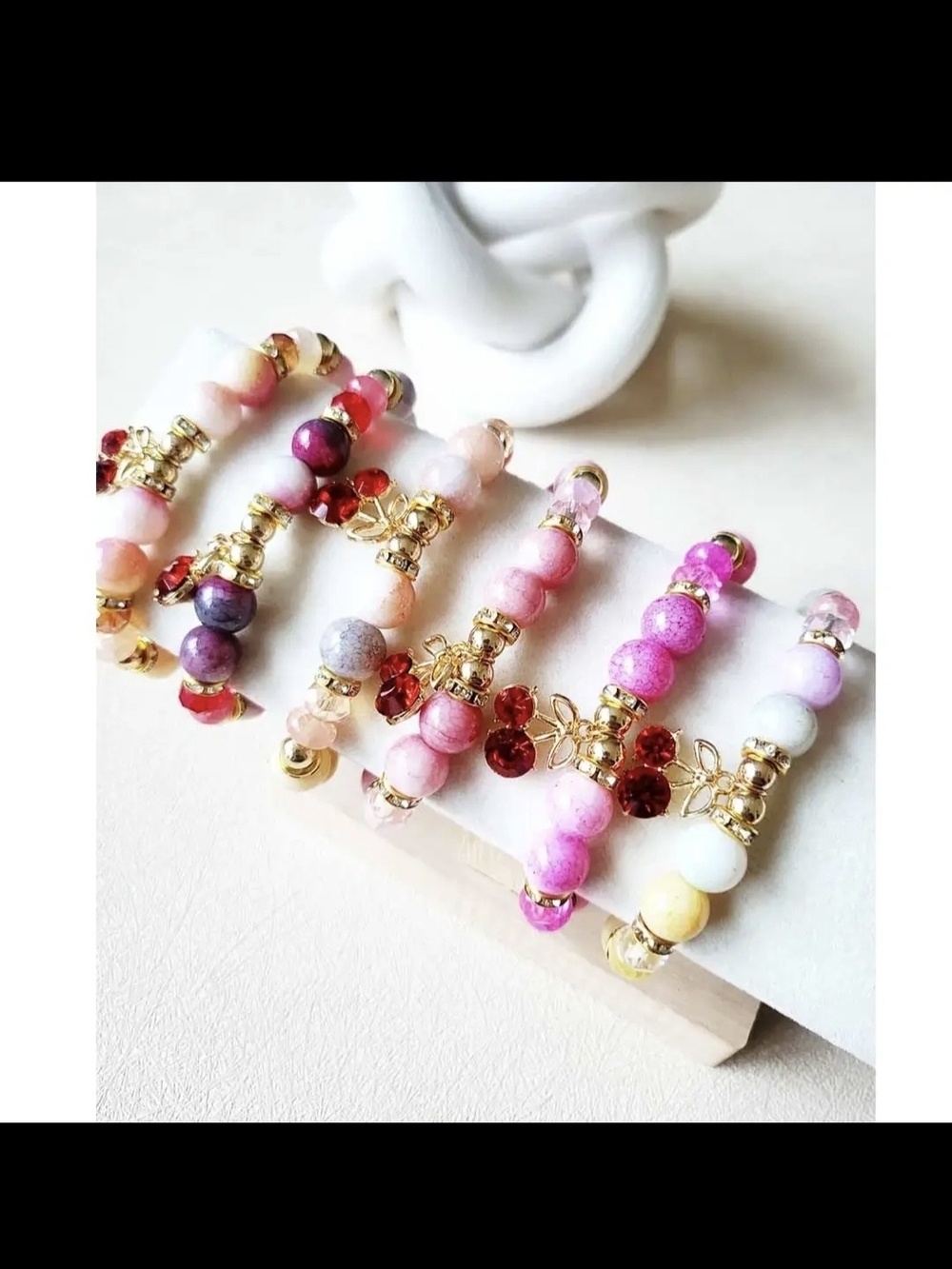 Handcrafted Pink Gold Beaded Bracelet with Crystal Accents